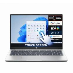HP 15-fc0146dx Laptop, 15.6" FHD Touch Display, AMD Ryzen 5 7520U, 8GB RAM, 512GB SSD, AMD Radeon Graphics, English Keyboard, Windows 11 Home, Natural Silver