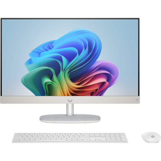 HP All-in-One AI 24-cr2026nh Desktop Computer, 24” FHD IPS Touch Display, Intel Core Ultra 7 255U, 8GB DDR5 RAM, 512GB NVMe SSD, Intel UHD Graphics, Windows 11 Pro, Wired Keyboard & Mouse, Snow White 